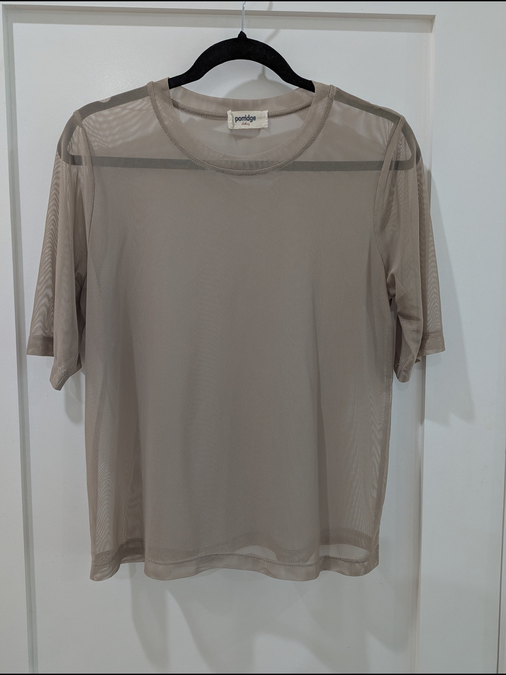 Taupe Sheer Short Sleeve Top